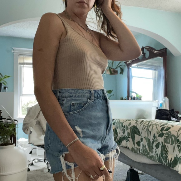 Tan One Shoulder Bodysuit - Picture 3 of 8